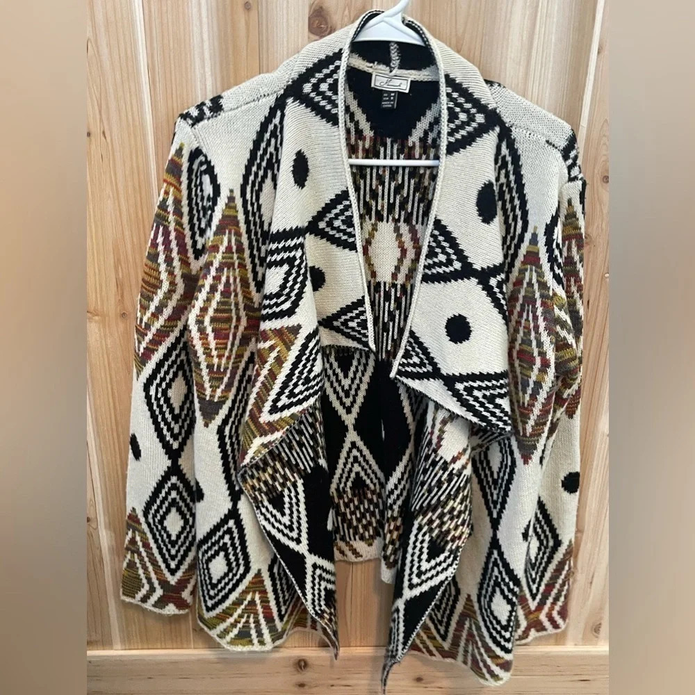 Mismash Multicolor Geometric Open Front Cardigan (Sz S)
